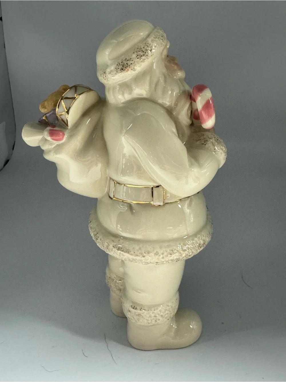 Ivory Santa Figurine with Pink Candy Cane by Lenox